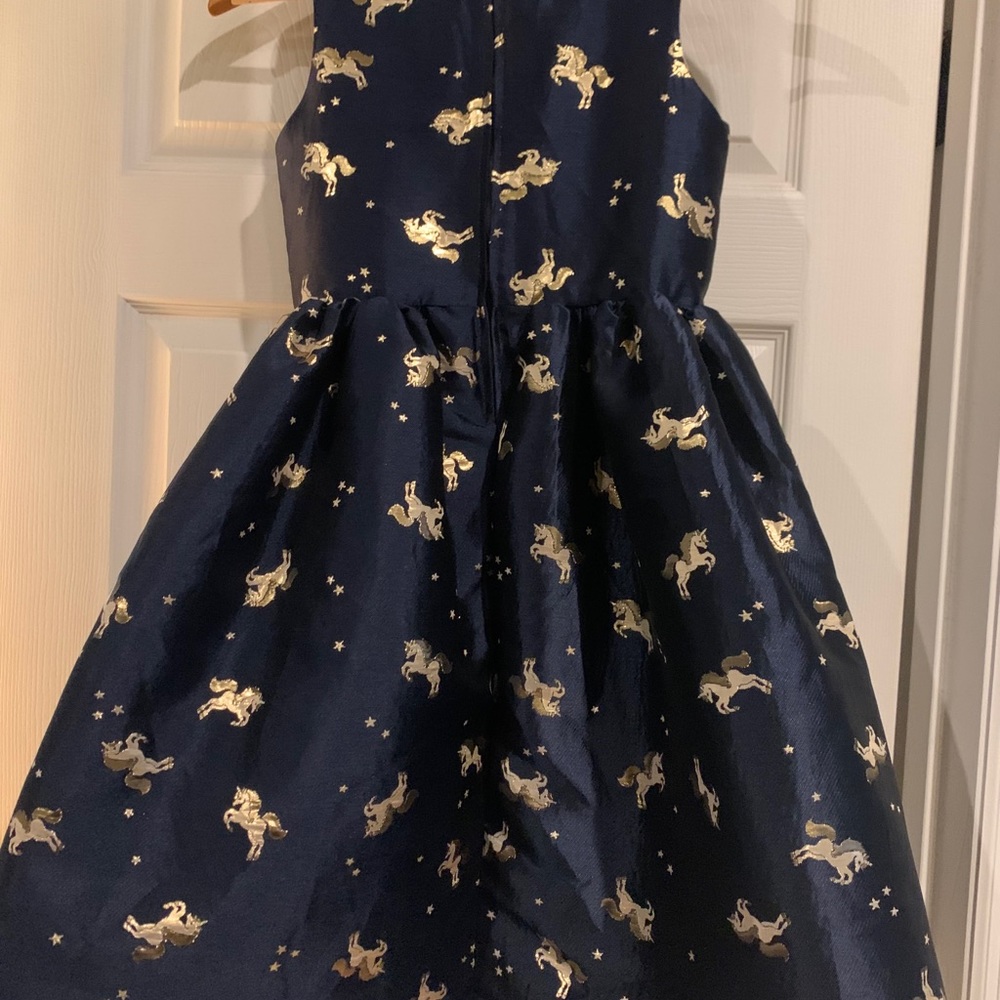 Navy dress with gold unicorns